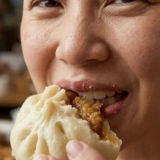 Eating the rest of the dumpling